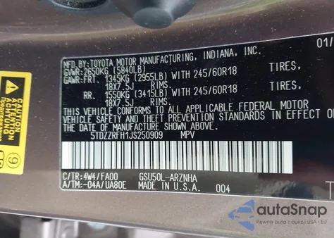 2018 Toyota Highlander Le Plus from USA, damaged, VIN 5TDZZRFH1JS250909